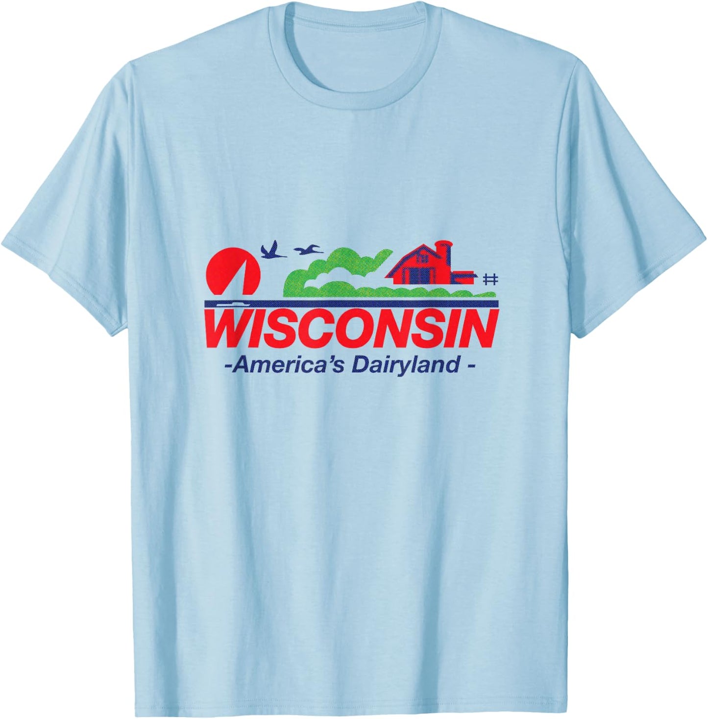 Wisconsin License Plate America's Dairyland Halftone Retro T-Shirt - T-Shirt | Light Blue