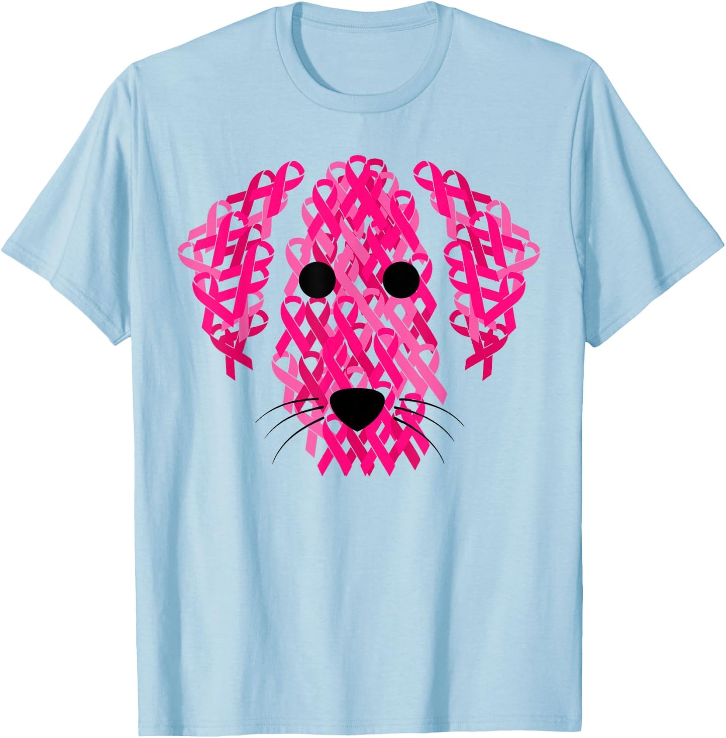 Dog Pink Ribbon Breast Cancer Awarenesss T-Shirt - T-Shirt | Light Blue