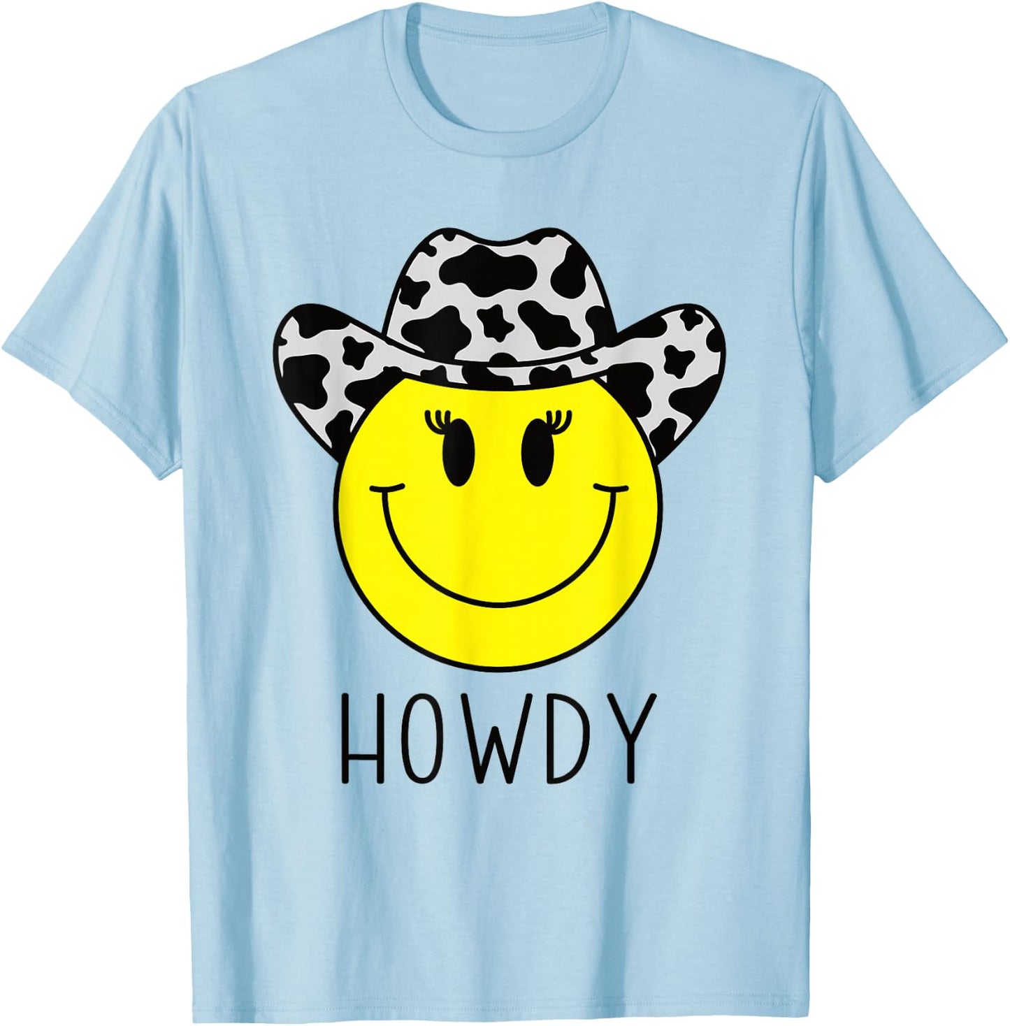 Cute Howdy Western Yellow Happy Smiling Smile Face Cowgirl T-Shirt - T-Shirt | Light Blue