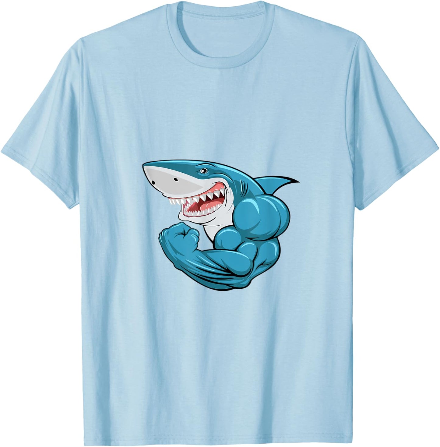 Shark Bodybuilder Bicep Flex T-Shirt - T-Shirt | Light Blue