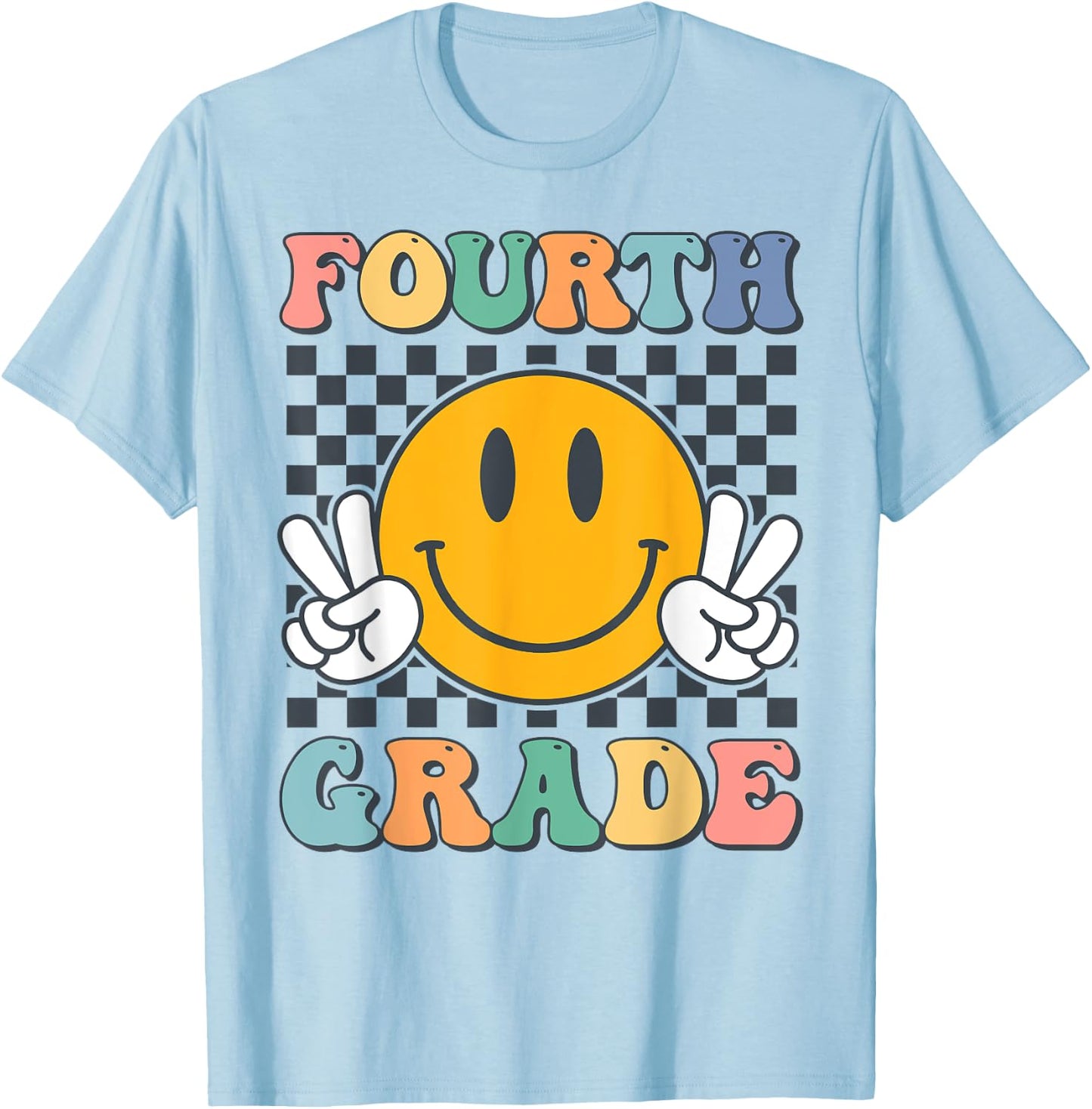 Fourth Grade Team Teachers Boys Girls Retro Smile 4th Grade T-Shirt - T-Shirt | Light Blue