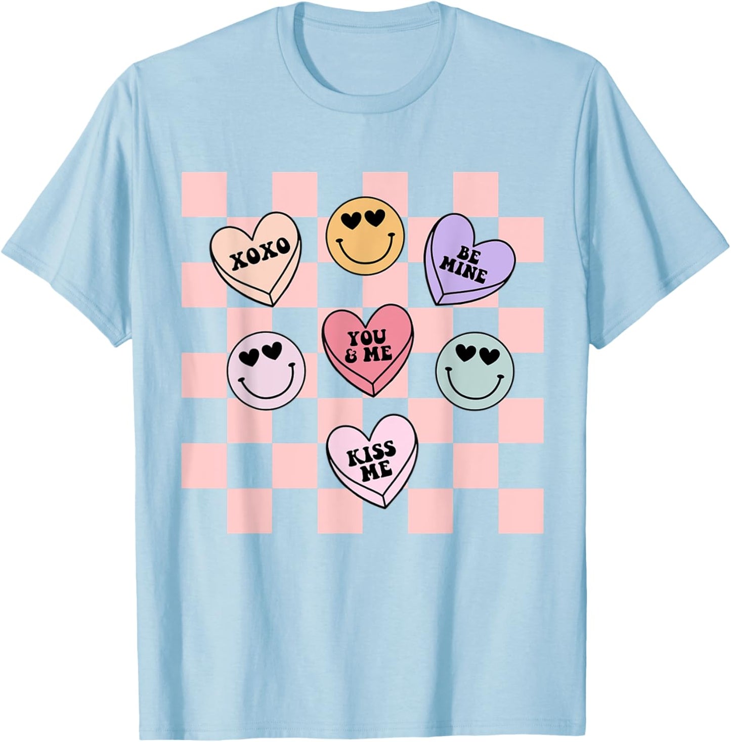 Retro Valentines Day Smile Face Candy Heart Girls Kids Women T-Shirt - T-Shirt | Light Blue