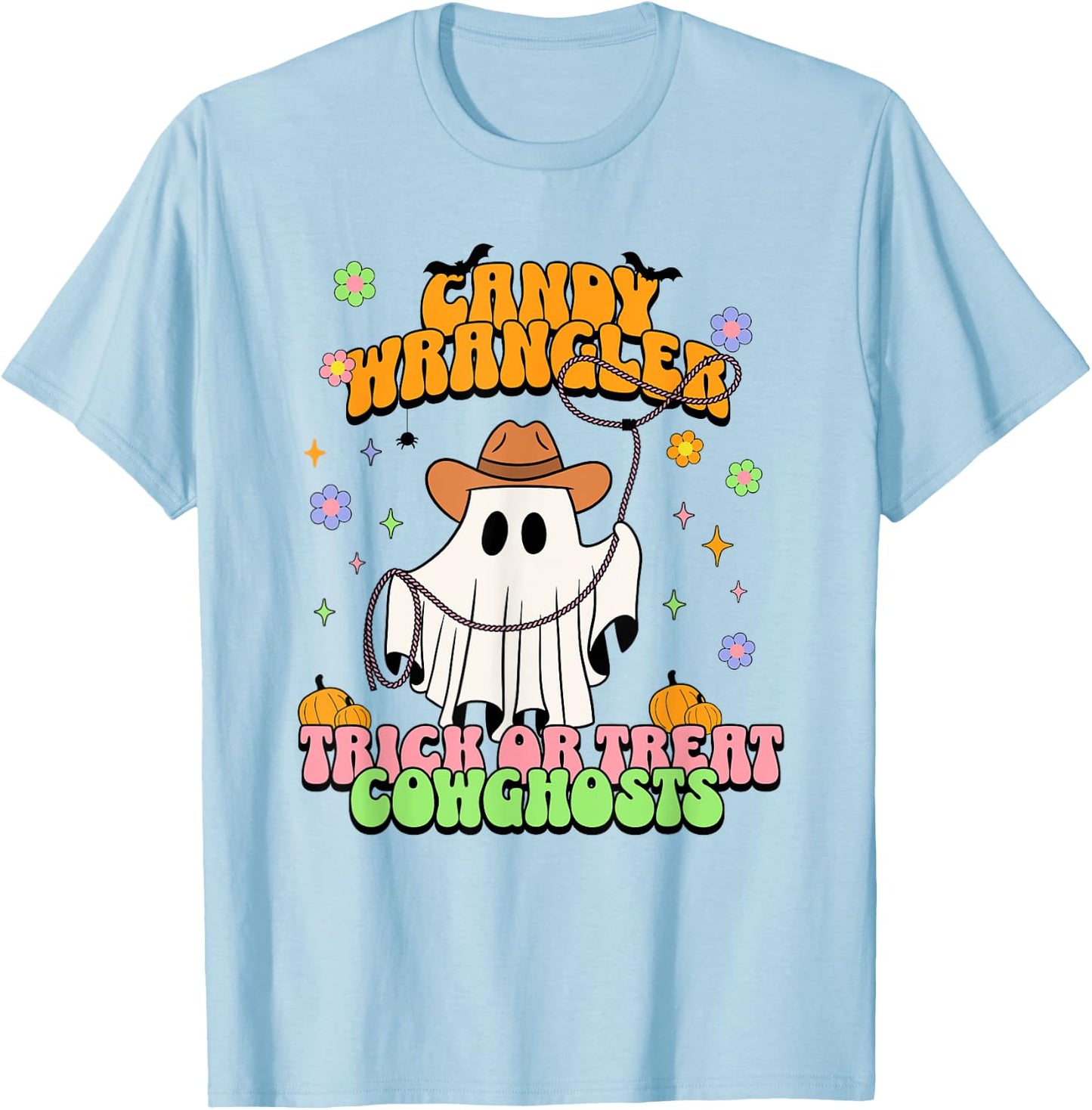 Cute Cowgirl Ghost Retro Western Groovy Halloween Treats T-Shirt - T-Shirt | Light Blue