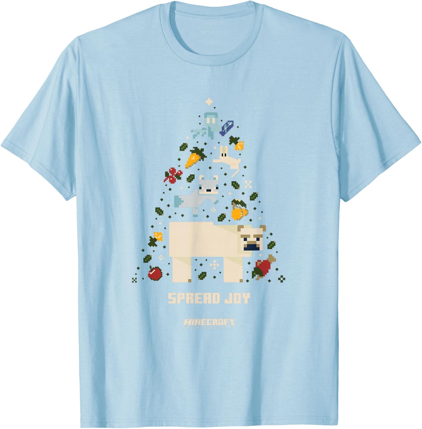 Minecraft Christmas Spread Joy Xmas Tree Group Shot T-Shirt - T-Shirt | Light Blue