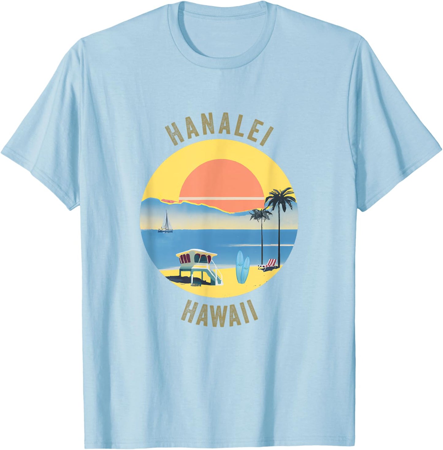 Hanalei Souvenir Apparel - Retro Vintage Hanalei T-Shirt - T-Shirt | Light Blue
