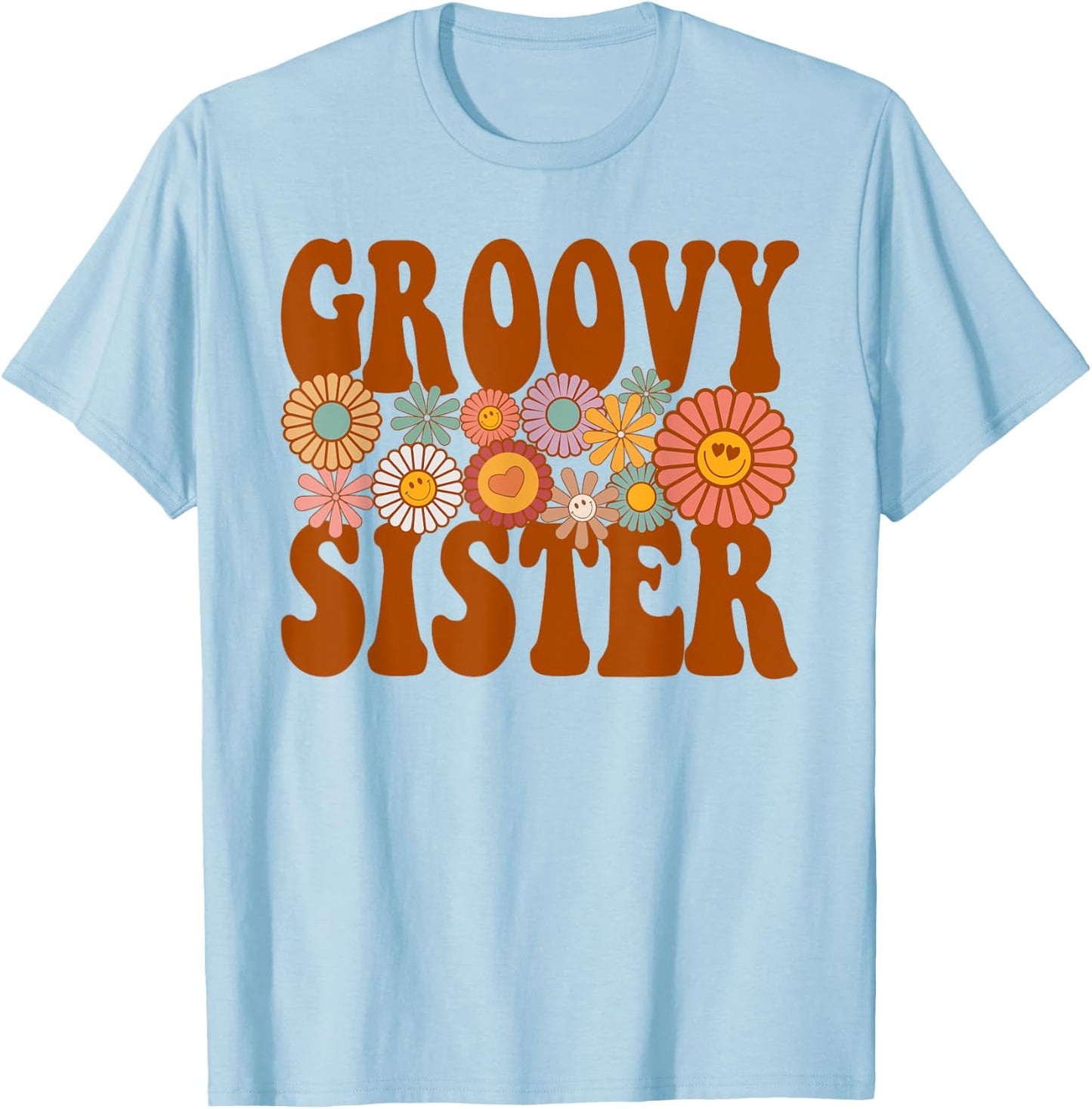 Retro Groovy Sister Matching Family 1st Birthday Party T-Shirt - T-Shirt | Light Blue