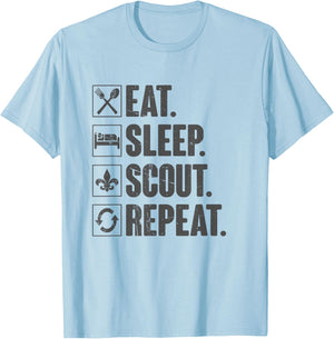 Eat Sleep Scout Repeat - Funny Scouting Lover Vintage T-Shirt - T-Shirt | Light Blue