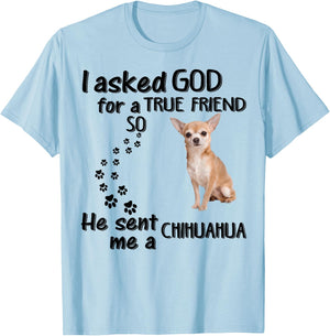 I Asked God For True Friend So He Sent Chihuahua T-Shirt - T-Shirt | Light Blue
