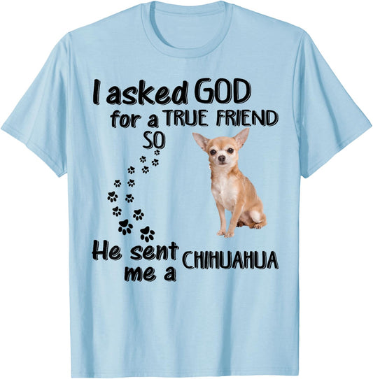 I Asked God For True Friend So He Sent Chihuahua T-Shirt - T-Shirt | Light Blue