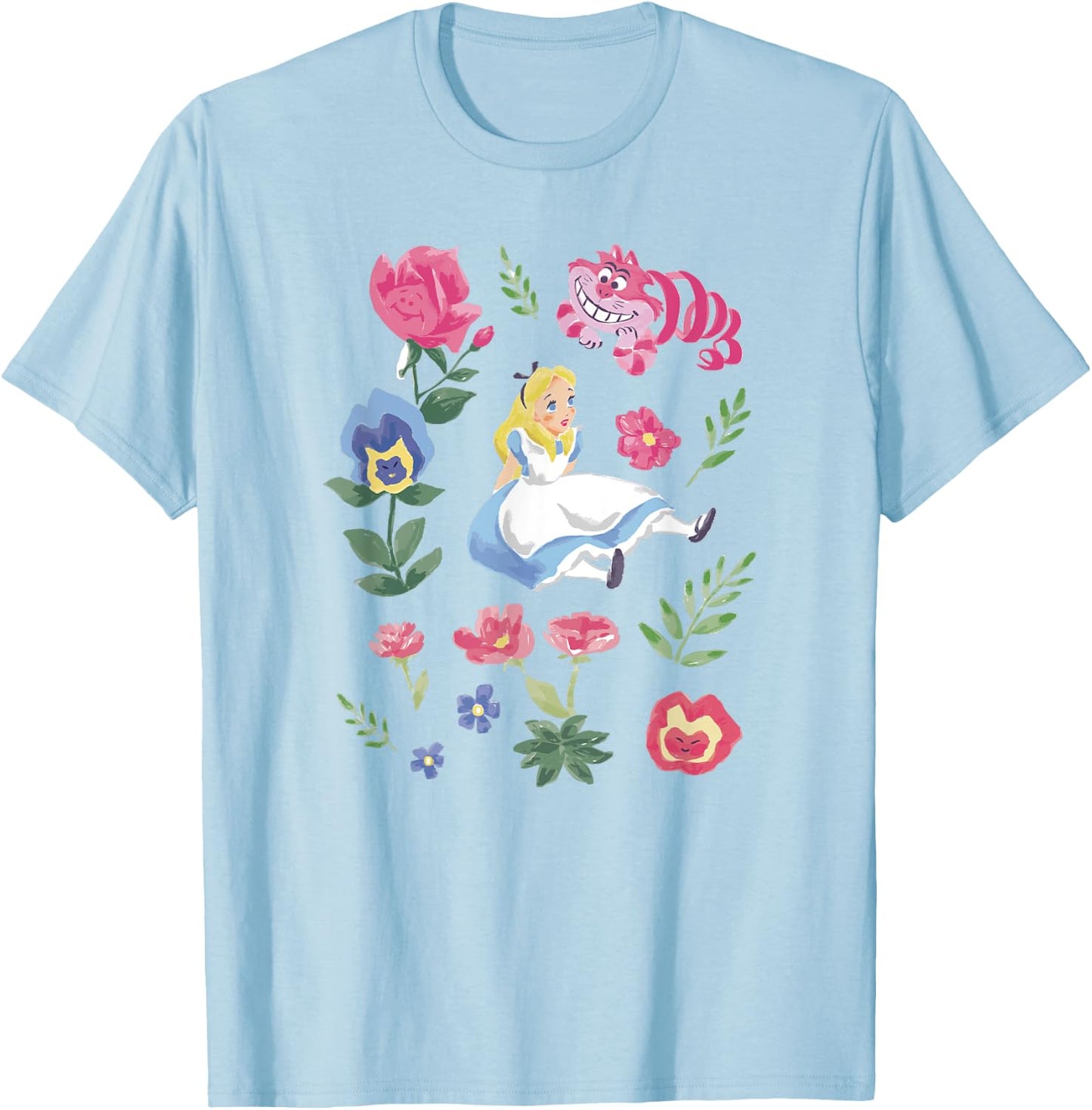 Disney Alice in Wonderland Alice Cheshire Cat Floral T-Shirt - T-Shirt | Light Blue