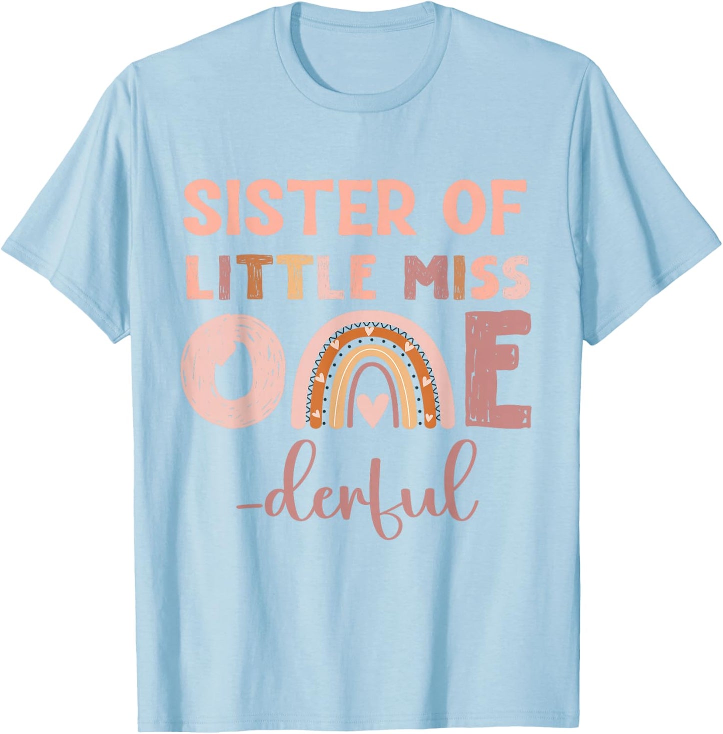 Boho Sister of Miss Onederful 1st Birthday Girl Cute Rainbo T-Shirt - T-Shirt | Light Blue