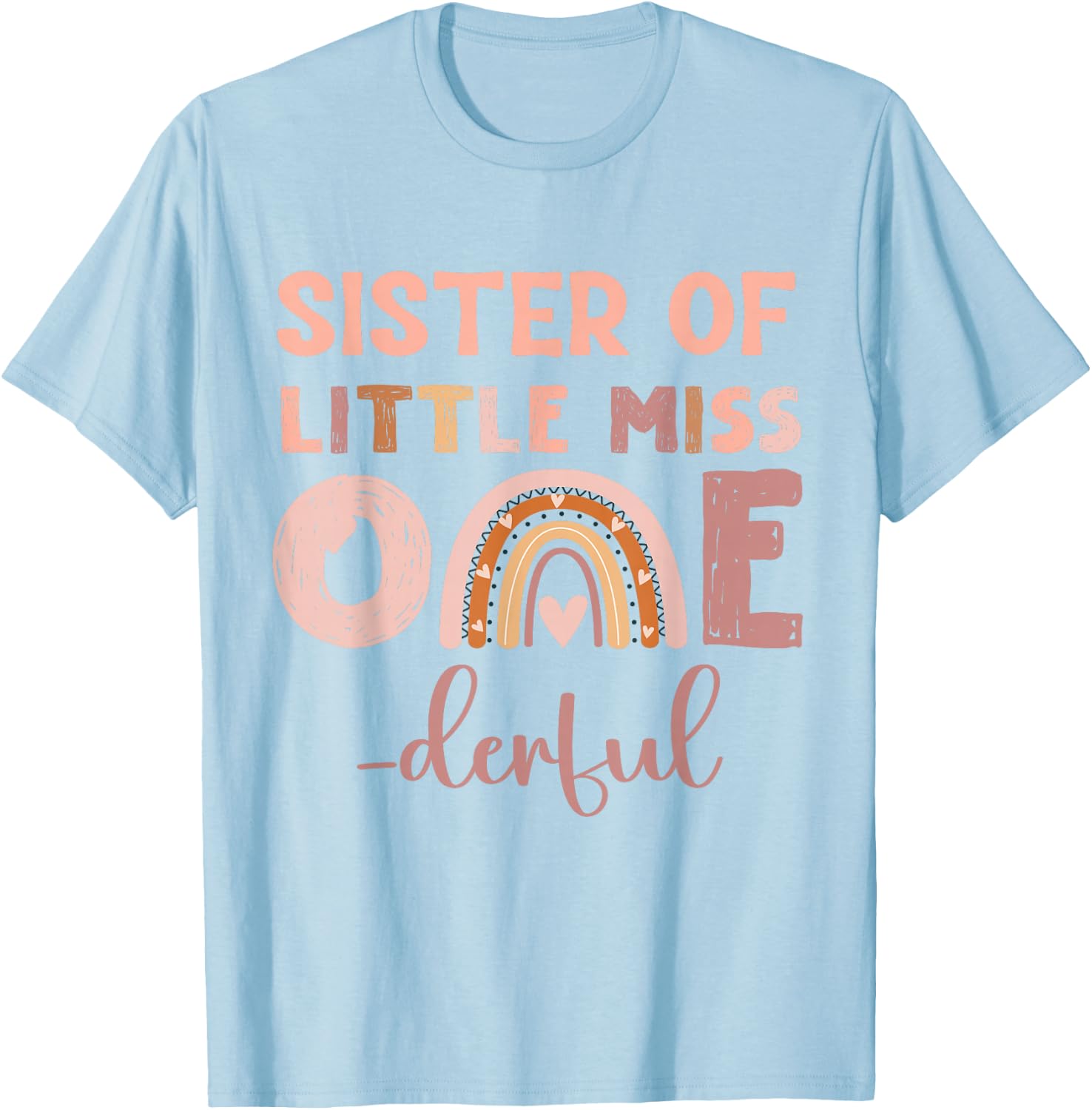Boho Sister of Miss Onederful 1st Birthday Girl Cute Rainbo T-Shirt - T-Shirt | Light Blue