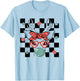 Cute Reindeer Wearing Glasses Bubblegum Checkered Christmas T-Shirt - T-Shirt | Light Blue