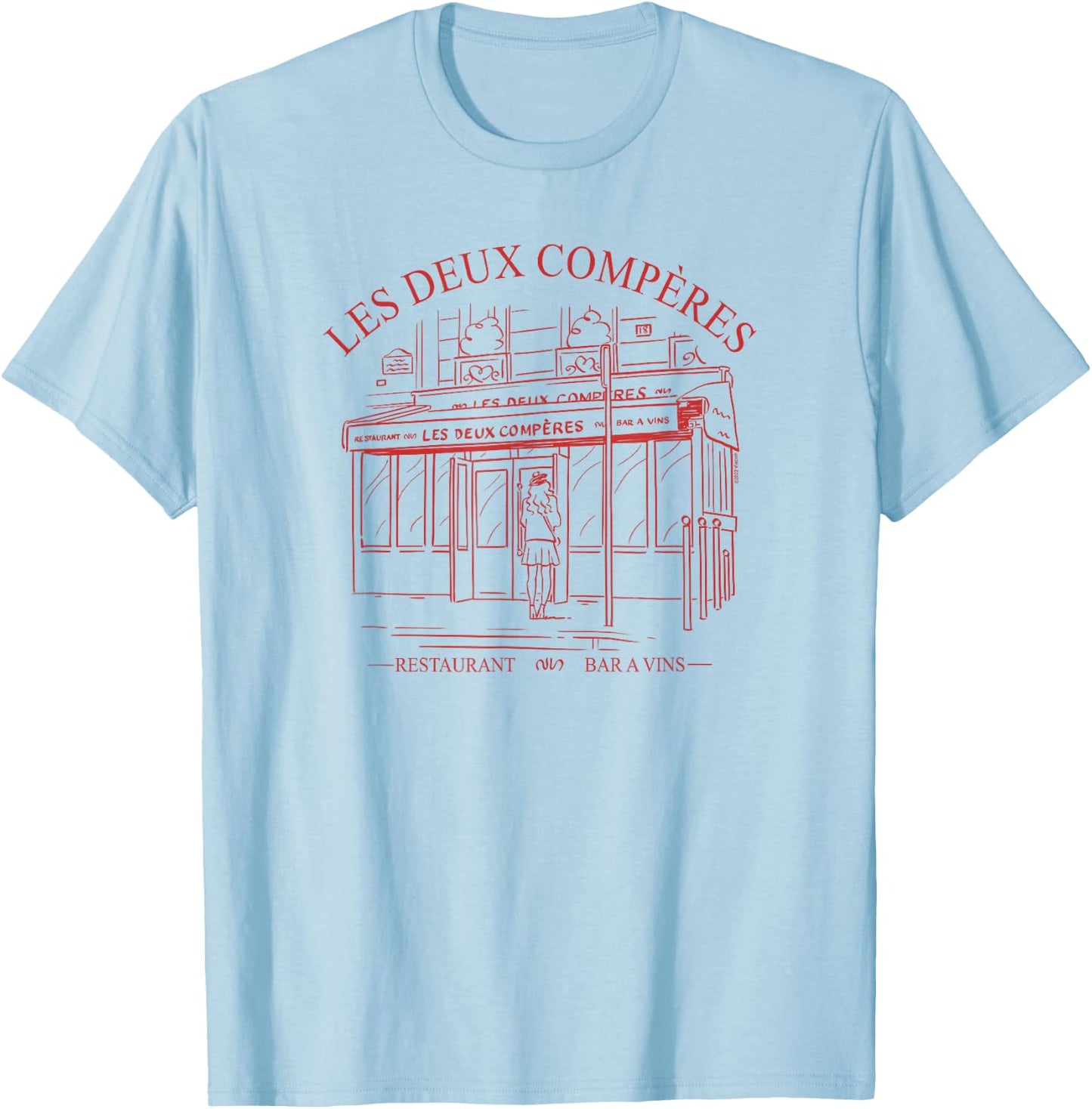 Emily in Paris Les Deux Compères Restaurant Outline Portrait T-Shirt - T-Shirt | Light Blue