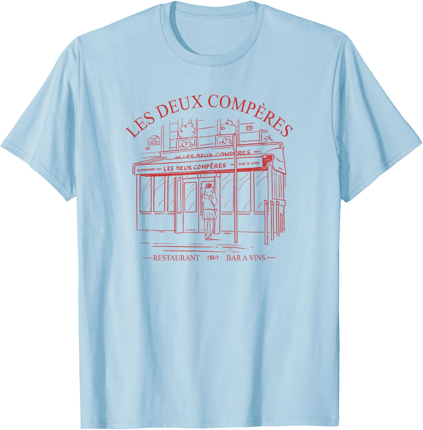 Emily in Paris Les Deux Compères Restaurant Outline Portrait T-Shirt - T-Shirt | Light Blue