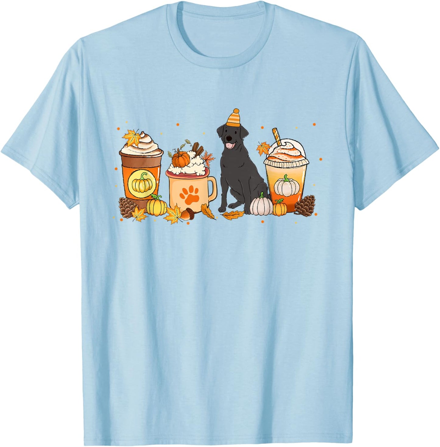 Labrador Retriever Coffee Pumpkin Spice Fall Thanksgiving T-Shirt - T-Shirt | Light Blue