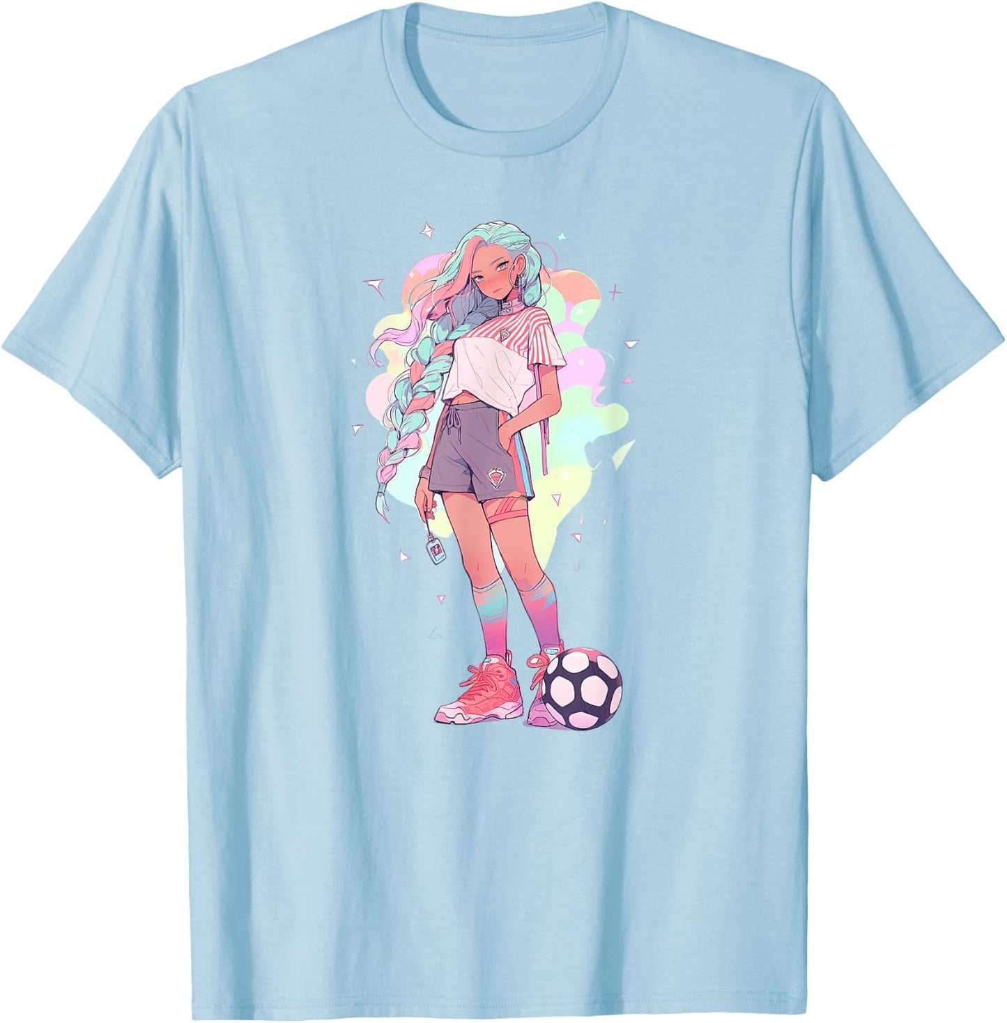 Soccer Girl in funny Pastel japan Anime Aesthetic japanese T-Shirt - T-Shirt | Light Blue