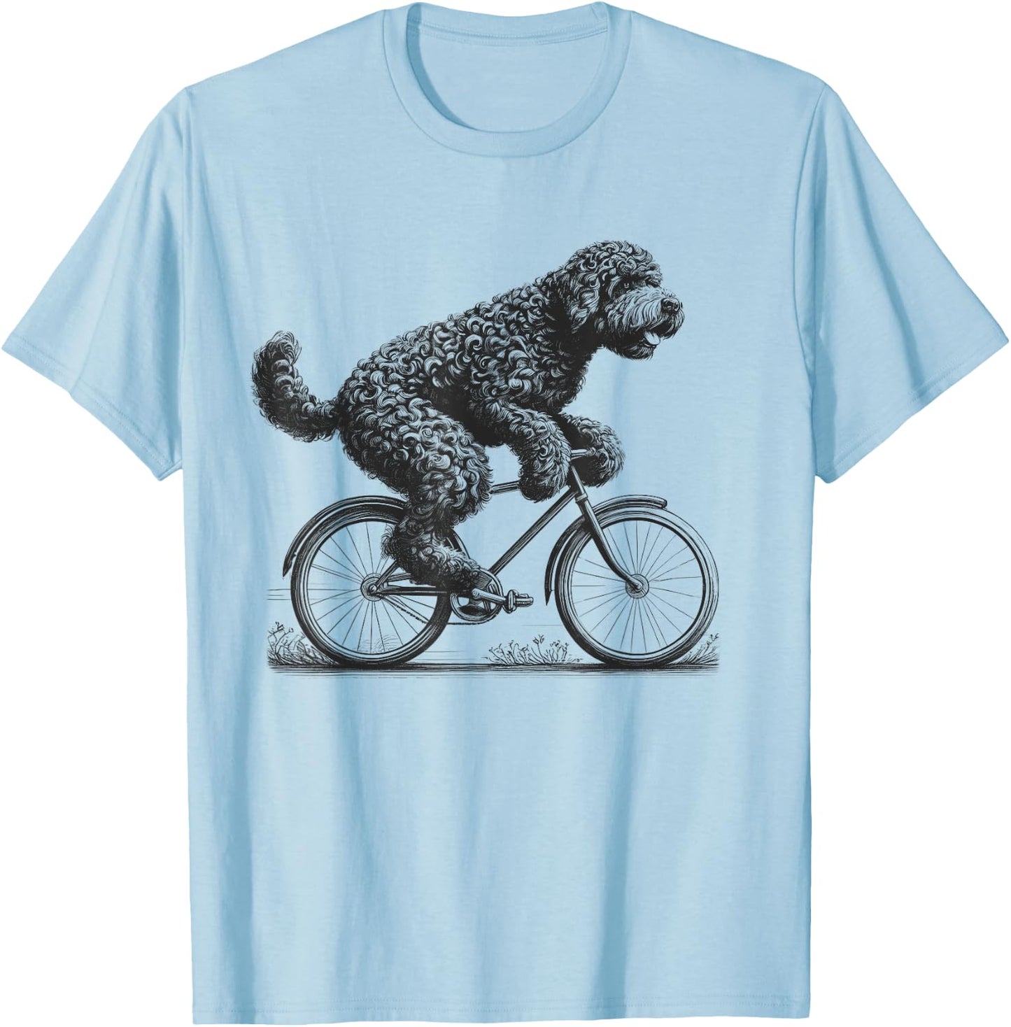 Portuguese Water Dog Riding a Bike Bicycle Biker Cycling Men Women Girls Kids T-Shirt - T-Shirt | Light Blue