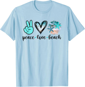 Peace Love Beach - Summer Hippie Ocean Vacation Sun Seaside T-Shirt - T-Shirt | Light Blue