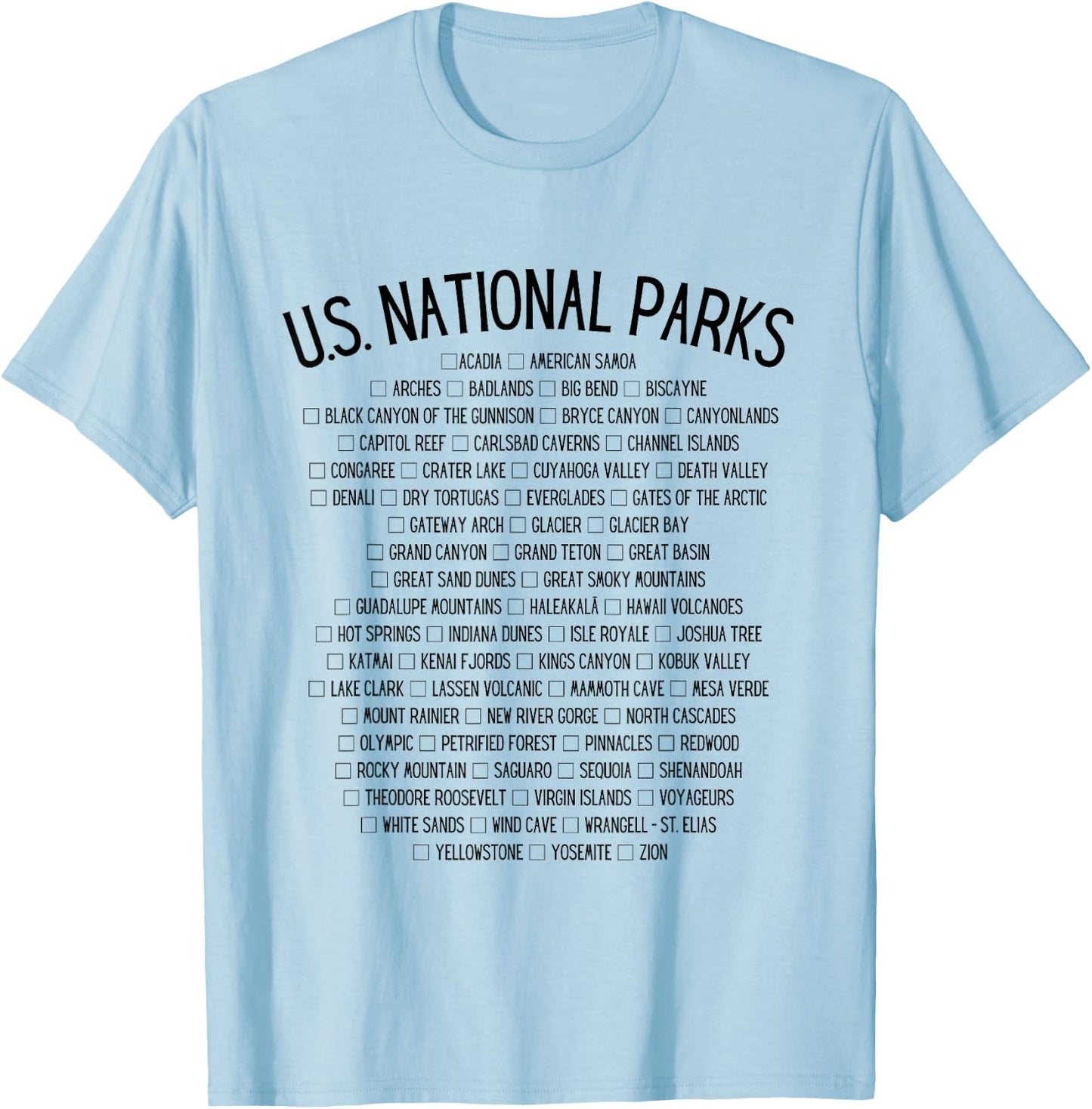American National Parks Checklist - US National Parks Family T-Shirt - T-Shirt | Light Blue