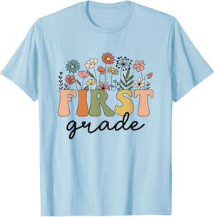 First Grade Teacher Wildflower Back To School Floral Outfits T-Shirt - T-Shirt | Light Blue