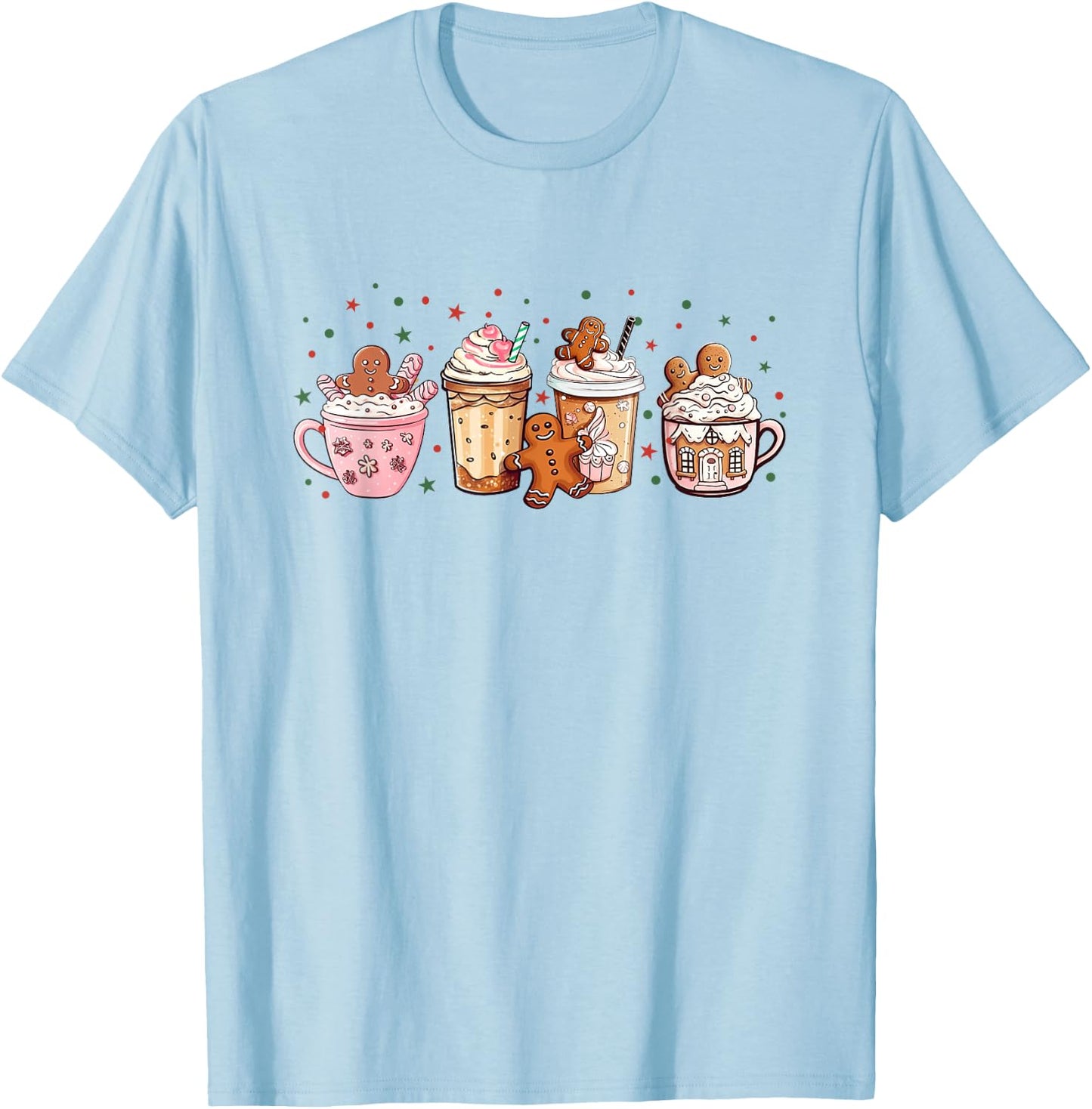 Merry Christmas Gingerbread Cookie Coffee Cups Latte Drink T-Shirt - T-Shirt | Light Blue