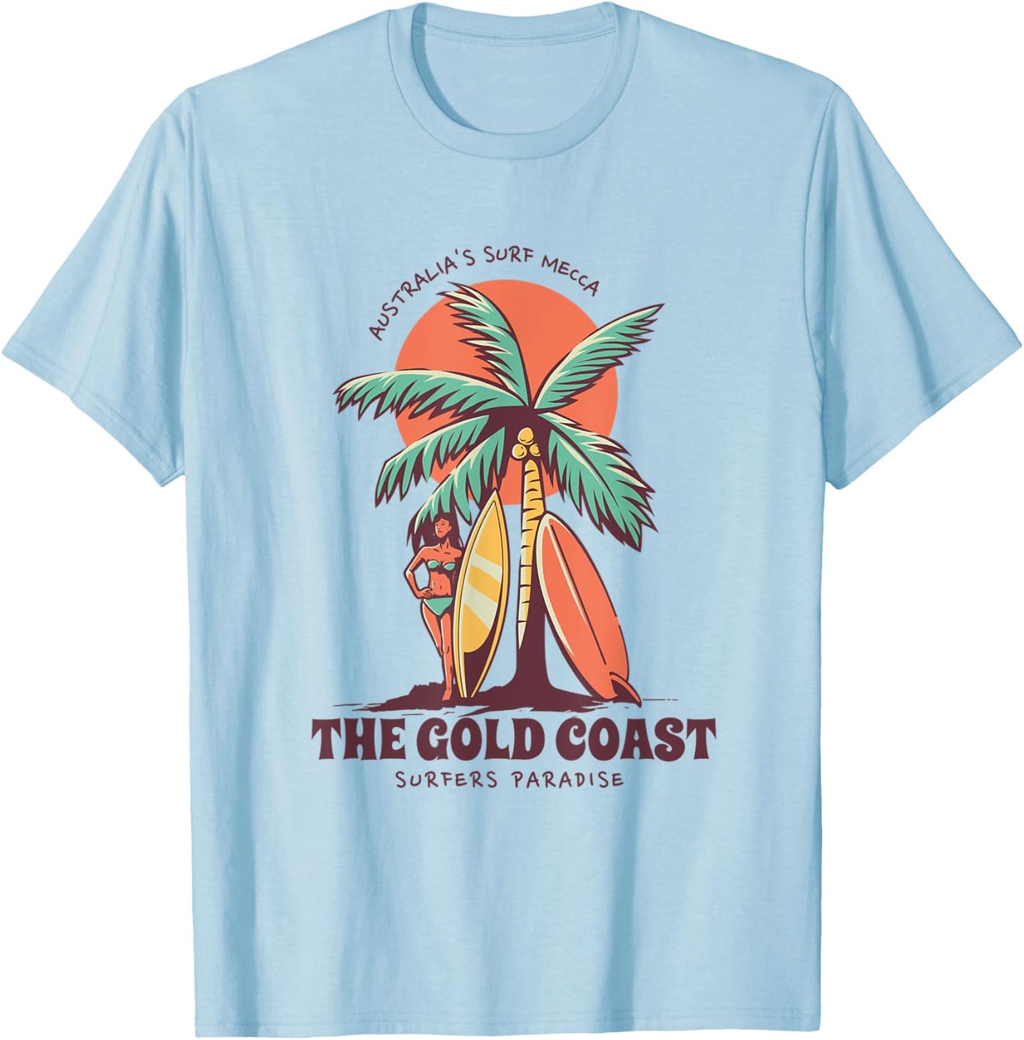 Surfers Paradise Gold Coast Australia Novelty Surfing T-Shirt - T-Shirt | Light Blue