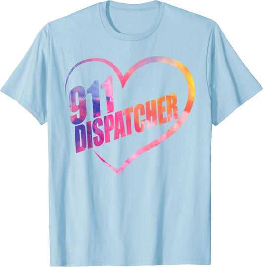 911 Dispatcher Thin Gold Yellow Line Heart 911 Dispatcher T-Shirt - T-Shirt | Light Blue