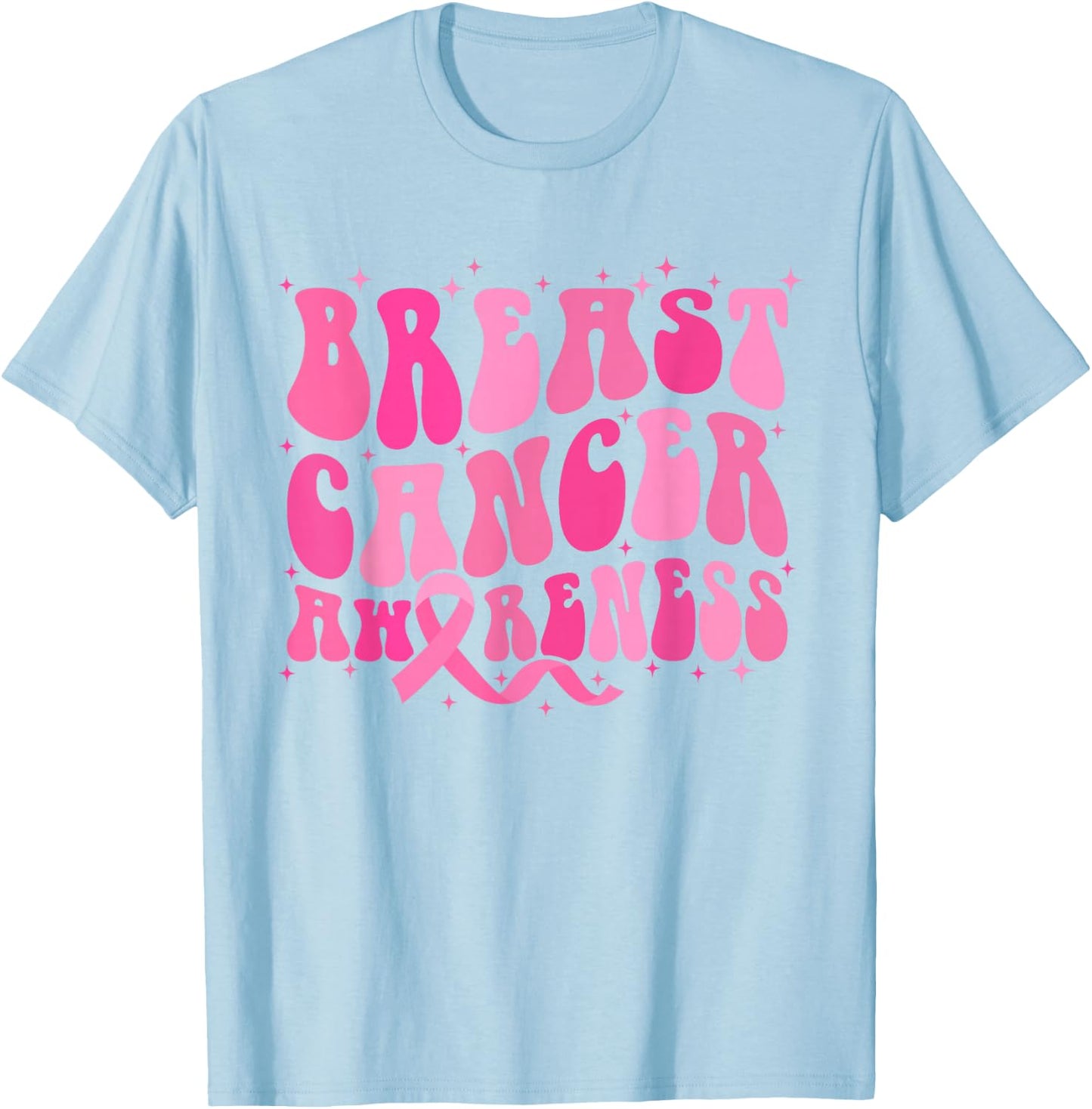 Groovy Breast Cancer Awareness Month T-Shirt - T-Shirt | Light Blue