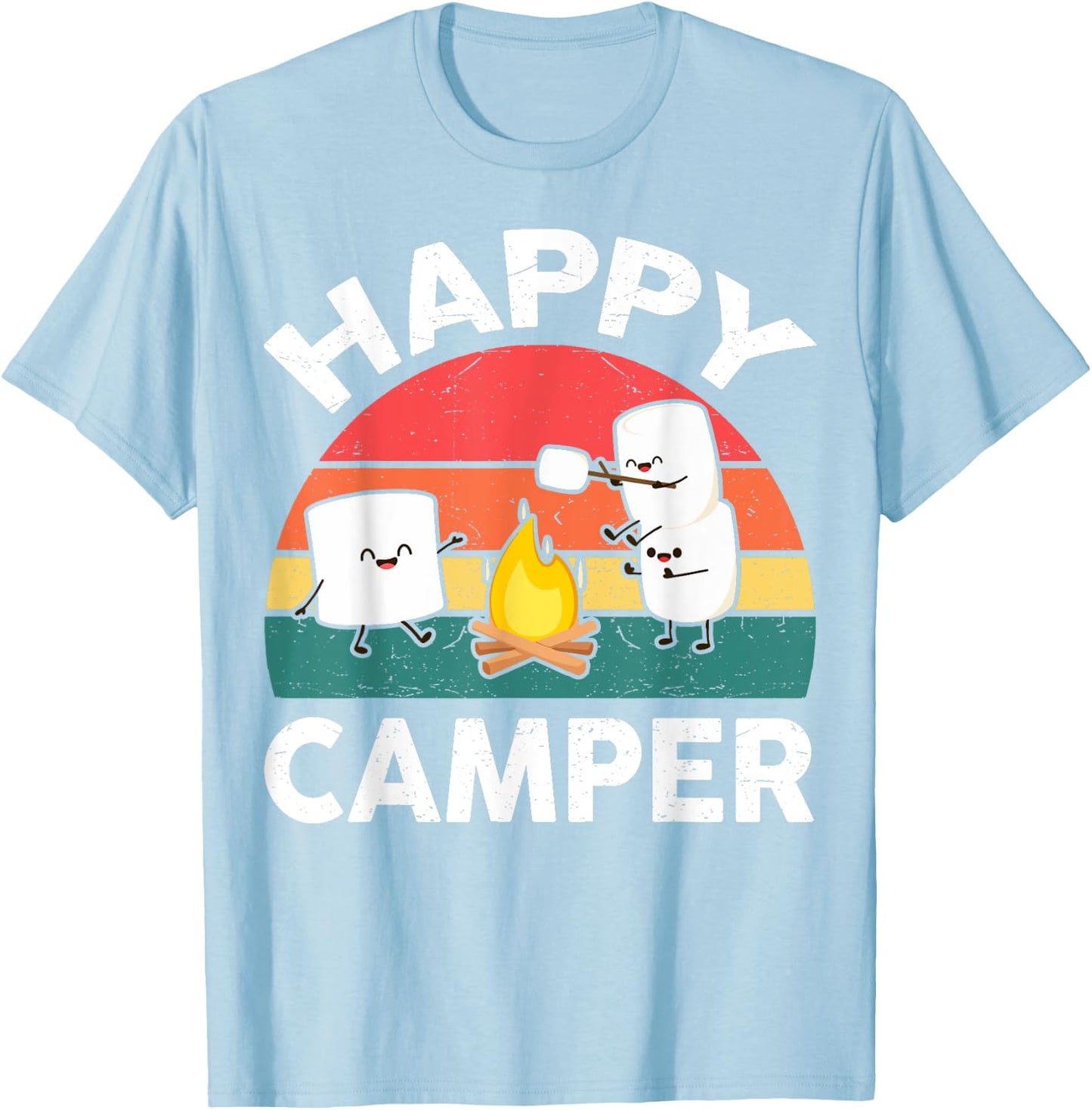 Funny Happy Camper Kids Boy Girl Toddler Marshmallow Camping T-Shirt - T-Shirt | Light Blue