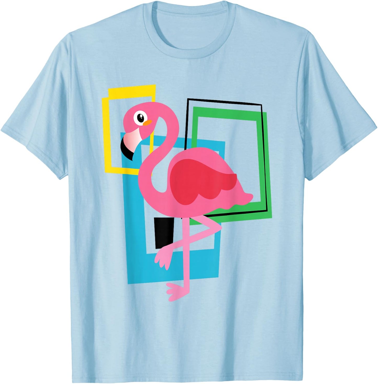 Midcentury Mid Century Pink Flamingo Retro Geometric Modern T-Shirt - T-Shirt | Light Blue