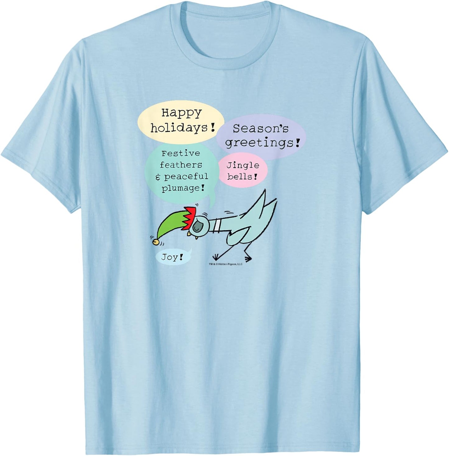 The Pigeon Seasons Greetings Christmas Pigeon T-Shirt - T-Shirt | Light Blue
