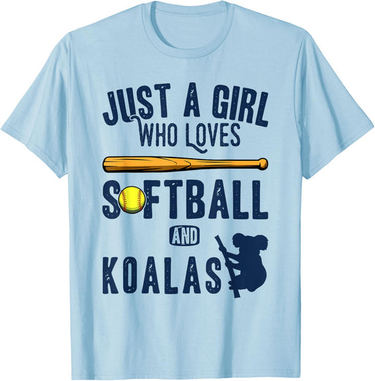Just a girl who loves Koalas and softball kids funny saying T-Shirt - T-Shirt | Light Blue