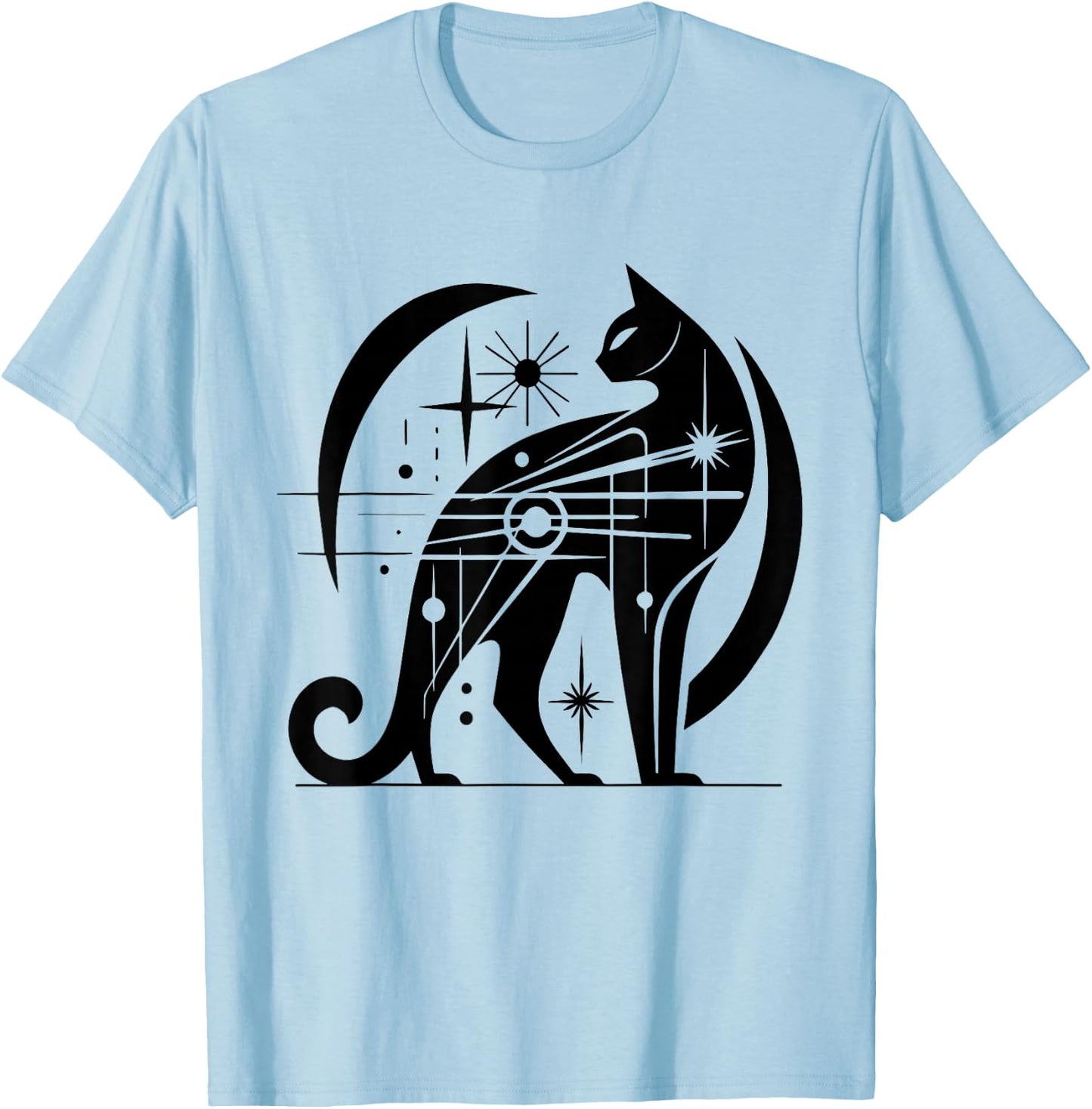 Cat Midcentury Mid Century Retro Atomic Age Modern T-Shirt - T-Shirt | Light Blue