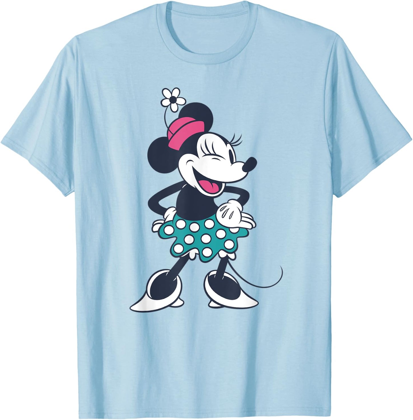 Amazon Essentials Disney Standing and Winking Retro Minnie T-Shirt - T-Shirt | Light Blue