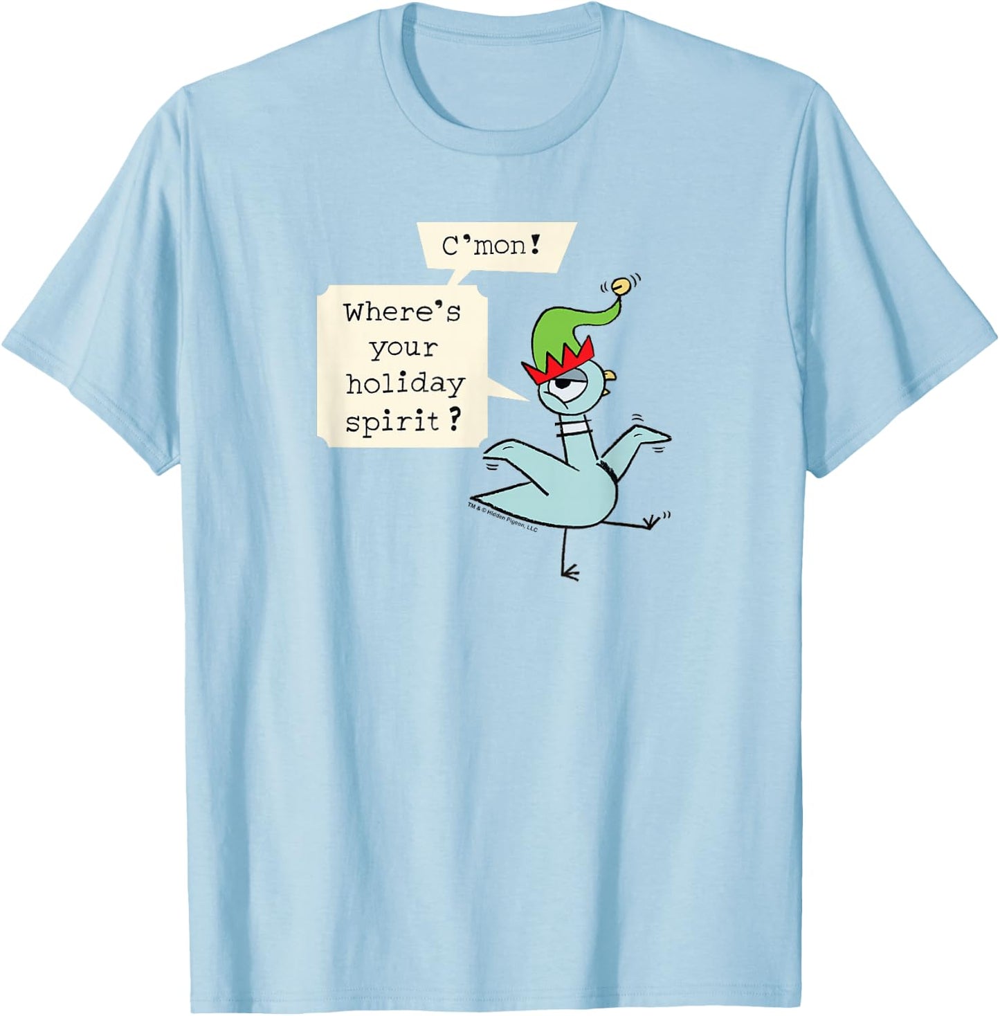 The Pigeon Holiday Spirit Christmas Pigeon T-Shirt - T-Shirt | Light Blue