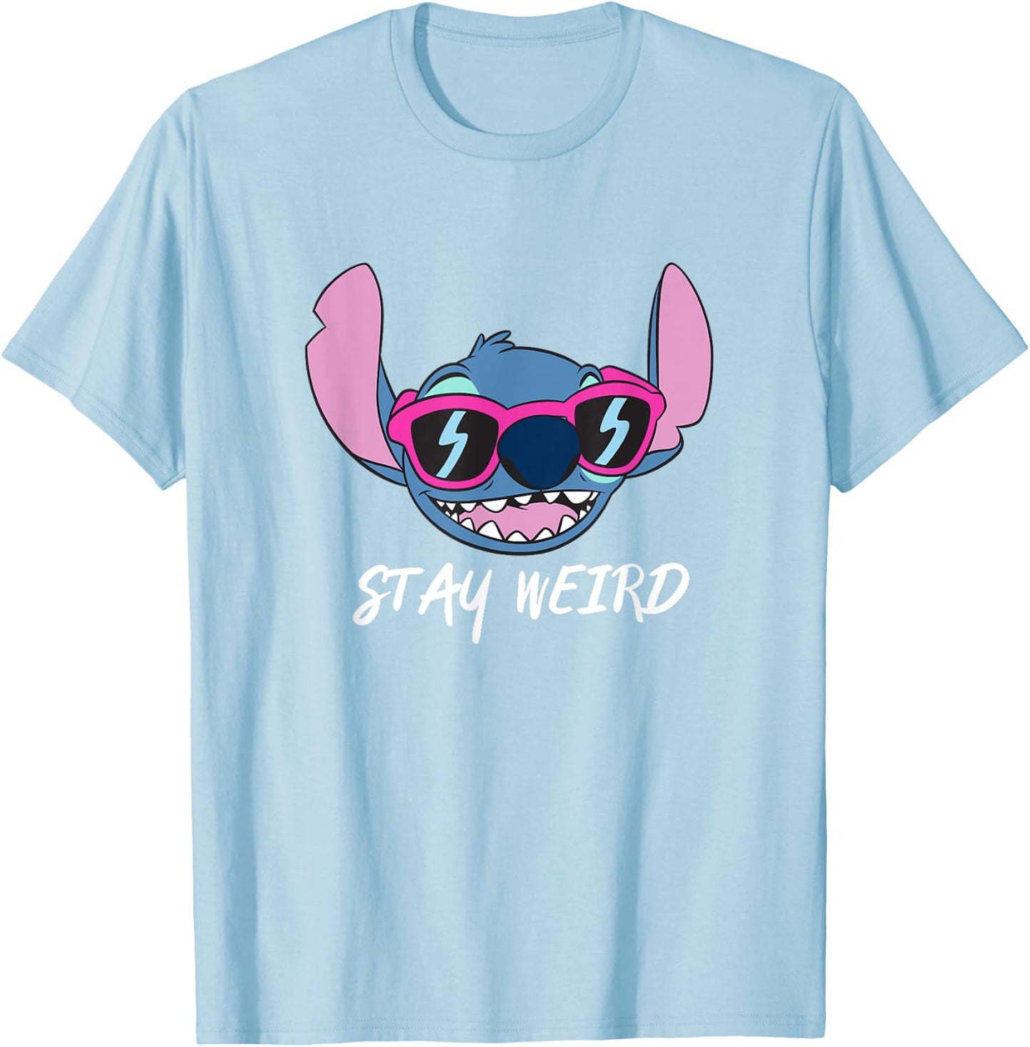Disney Lilo & Stitch Stay Weird Stitch Cool Vibe Face Logo T-Shirt - T-Shirt | Light Blue