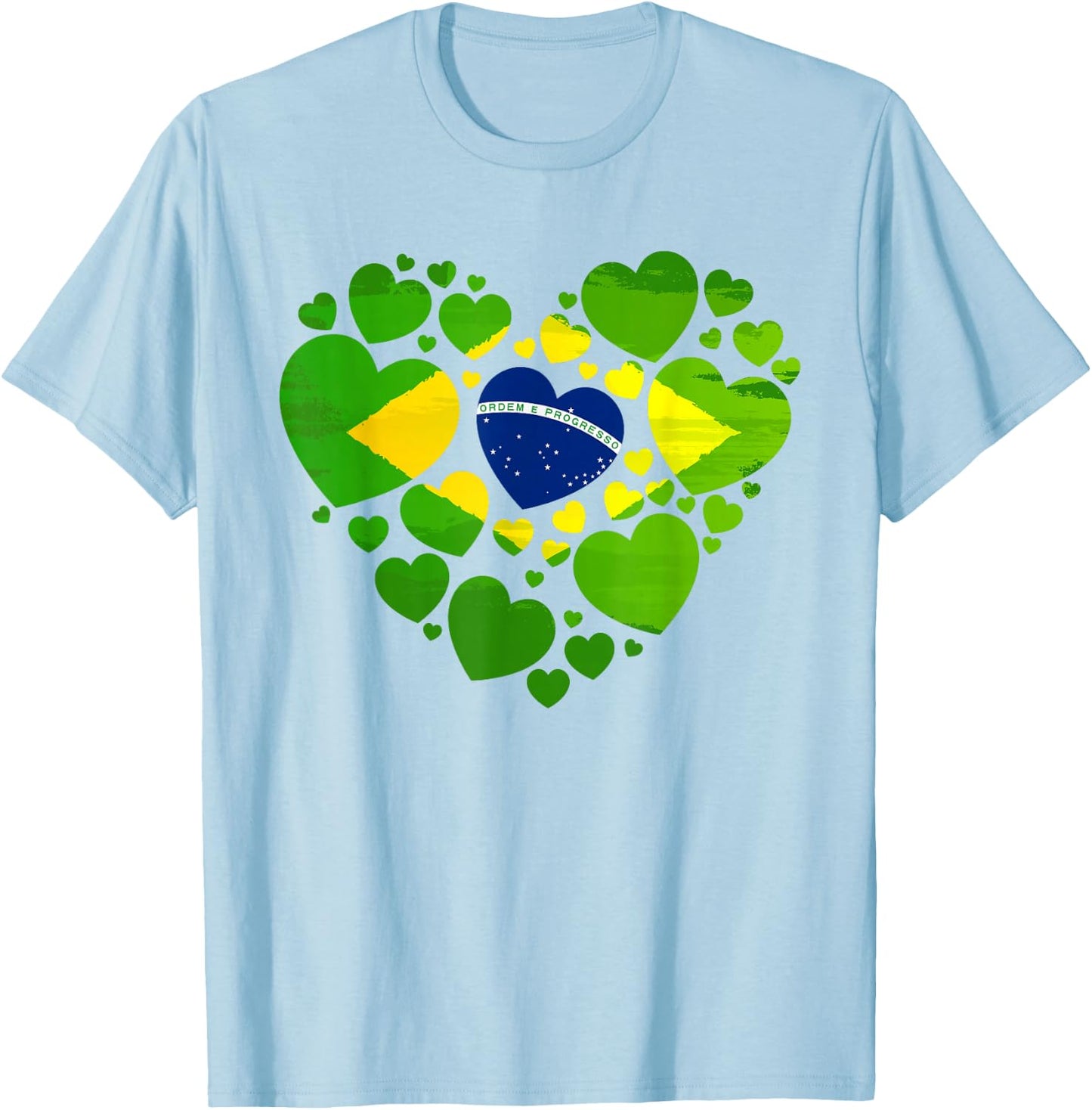 Brazilian Flag Heart Idea & Brazil Flag Heritage T-Shirt - T-Shirt | Light Blue