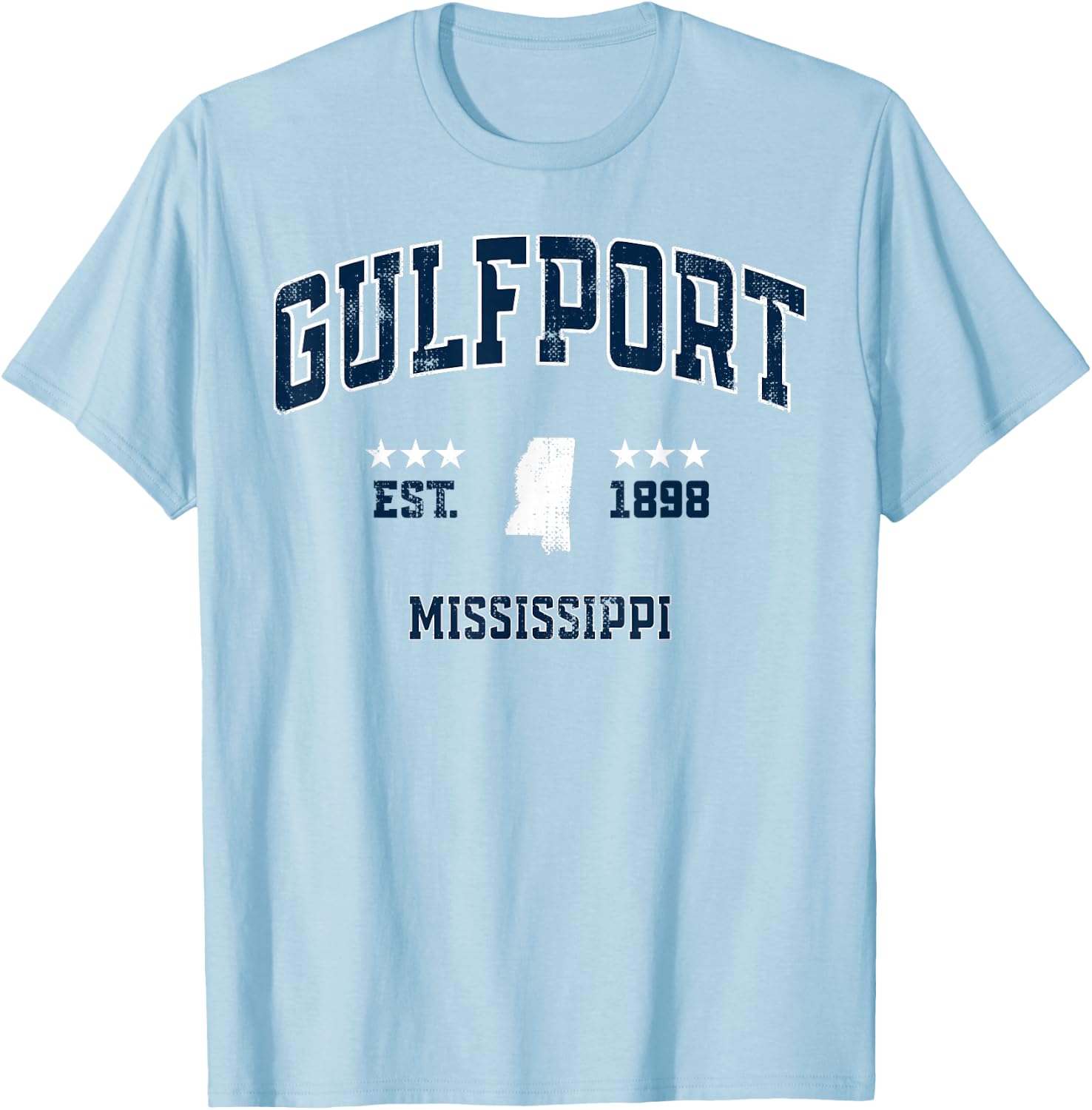 Gulfport Mississippi MS Vintage Athletic Navy Sports T-Shirt - T-Shirt | Light Blue