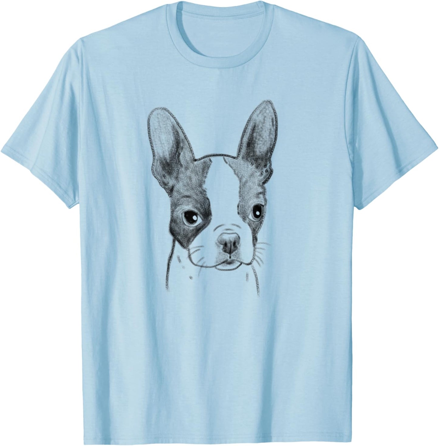 Boston Terrier Sketch, Boston Terrier Lover, Dog Sketch T-Shirt - T-Shirt | Light Blue