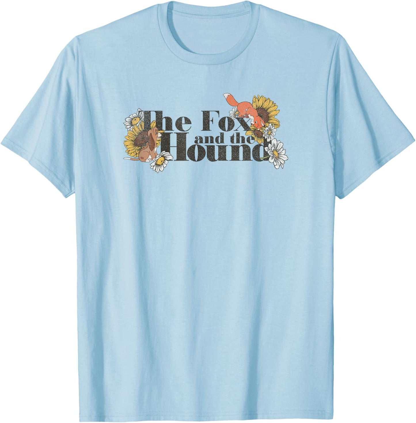 Disney The Fox and the Hound Friendship Floral Title Logo T-Shirt - T-Shirt | Light Blue