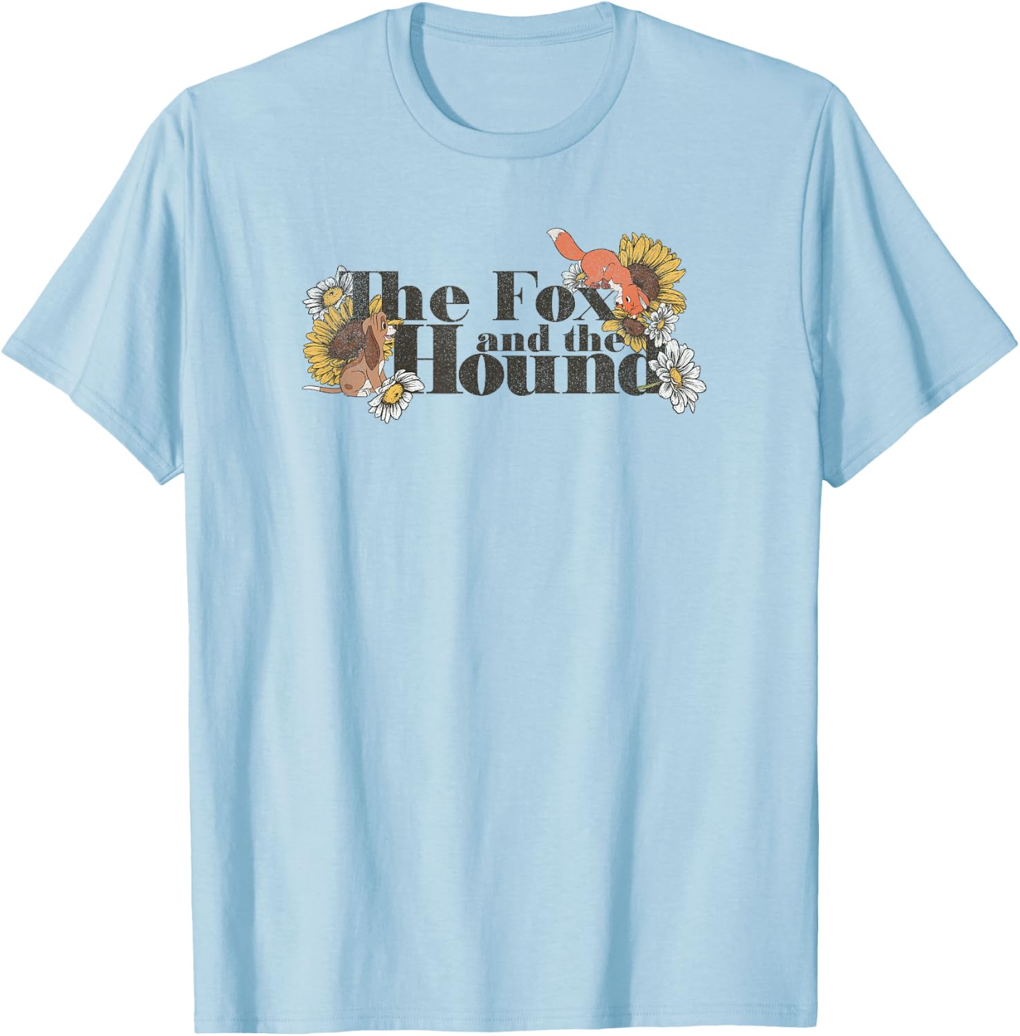 Disney The Fox and the Hound Friendship Floral Title Logo T-Shirt - T-Shirt | Light Blue