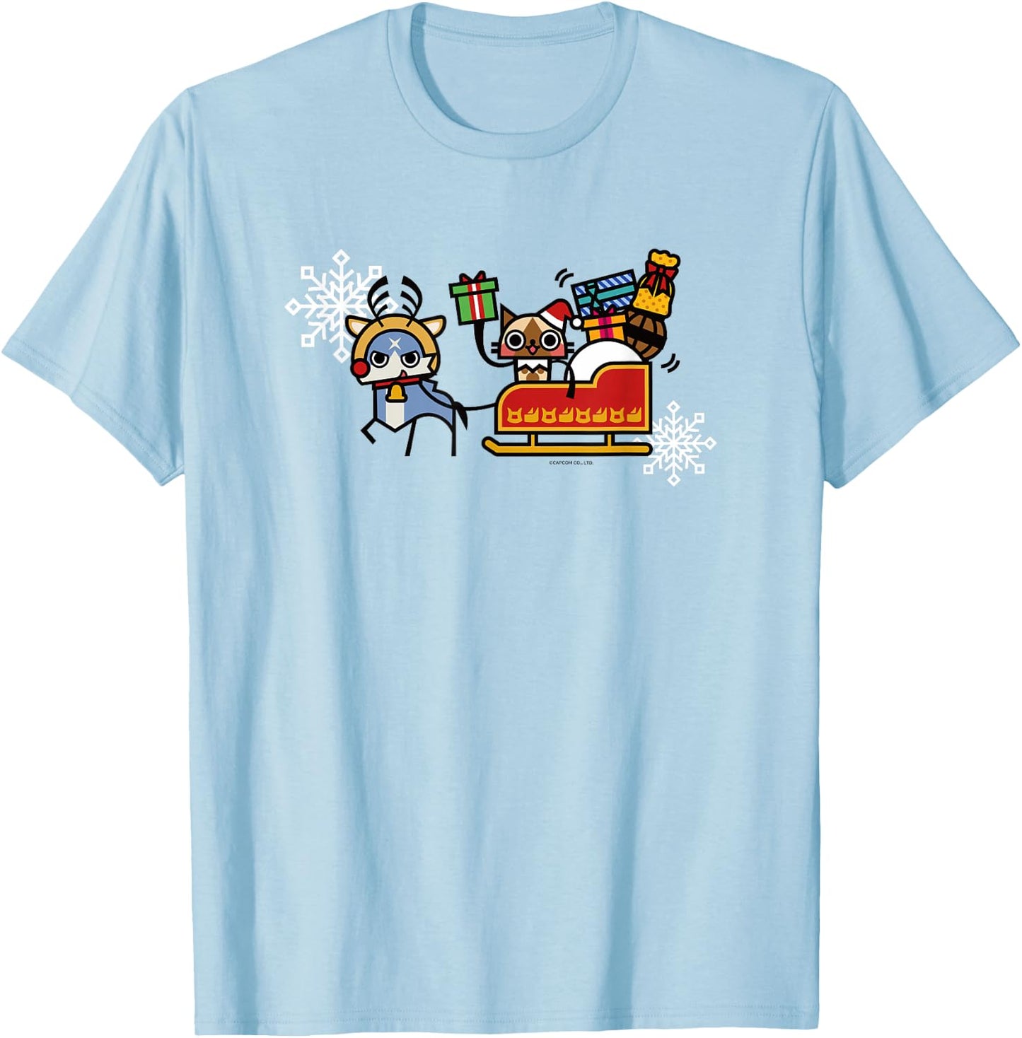 Monster Hunter Rise: Sunbreak Palamute＆Palico Christmas (A) T-Shirt - T-Shirt | Light Blue