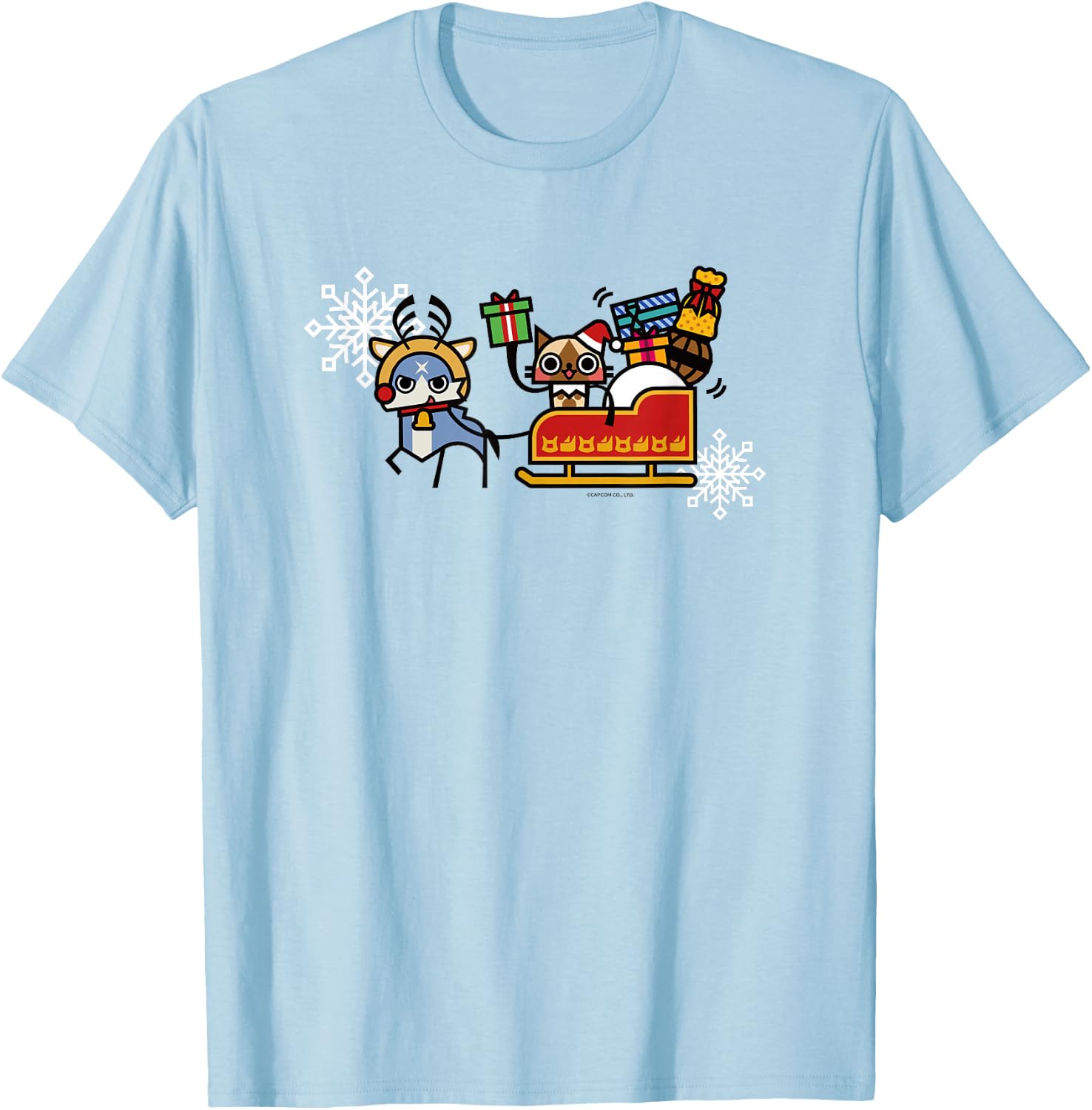 Monster Hunter Rise: Sunbreak Palamute＆Palico Christmas (A) T-Shirt - T-Shirt | Light Blue