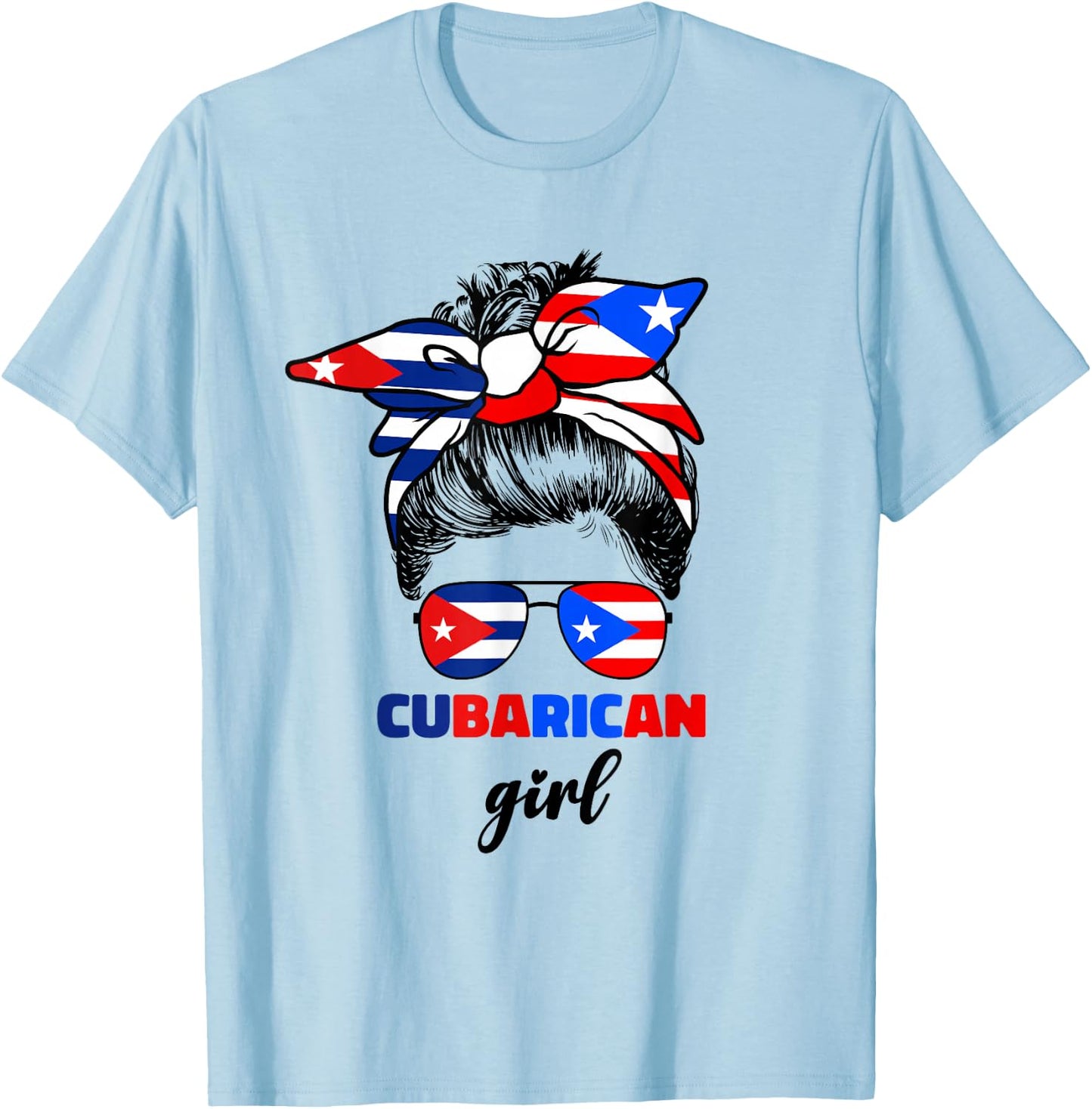 Half Cuban And Puerto Rican Rico Cuba Flag Cubarican Girl T-Shirt - T-Shirt | Light Blue