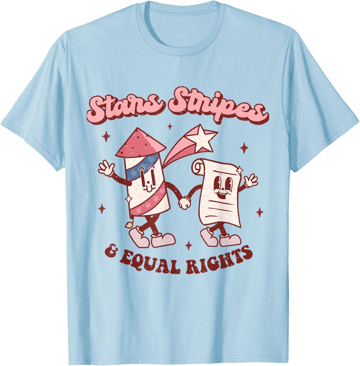 Stars Stripes & Equal Rights 4th Of July Retro Groovy Women T-Shirt - T-Shirt | Light Blue