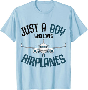 Just a Boy who loves Airplanes Plane Pilot Kids Toddler T-Shirt - T-Shirt | Light Blue