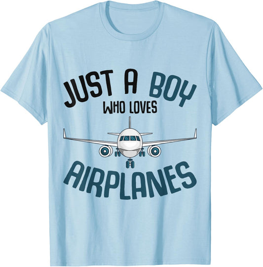 Just a Boy who loves Airplanes Plane Pilot Kids Toddler T-Shirt - T-Shirt | Light Blue