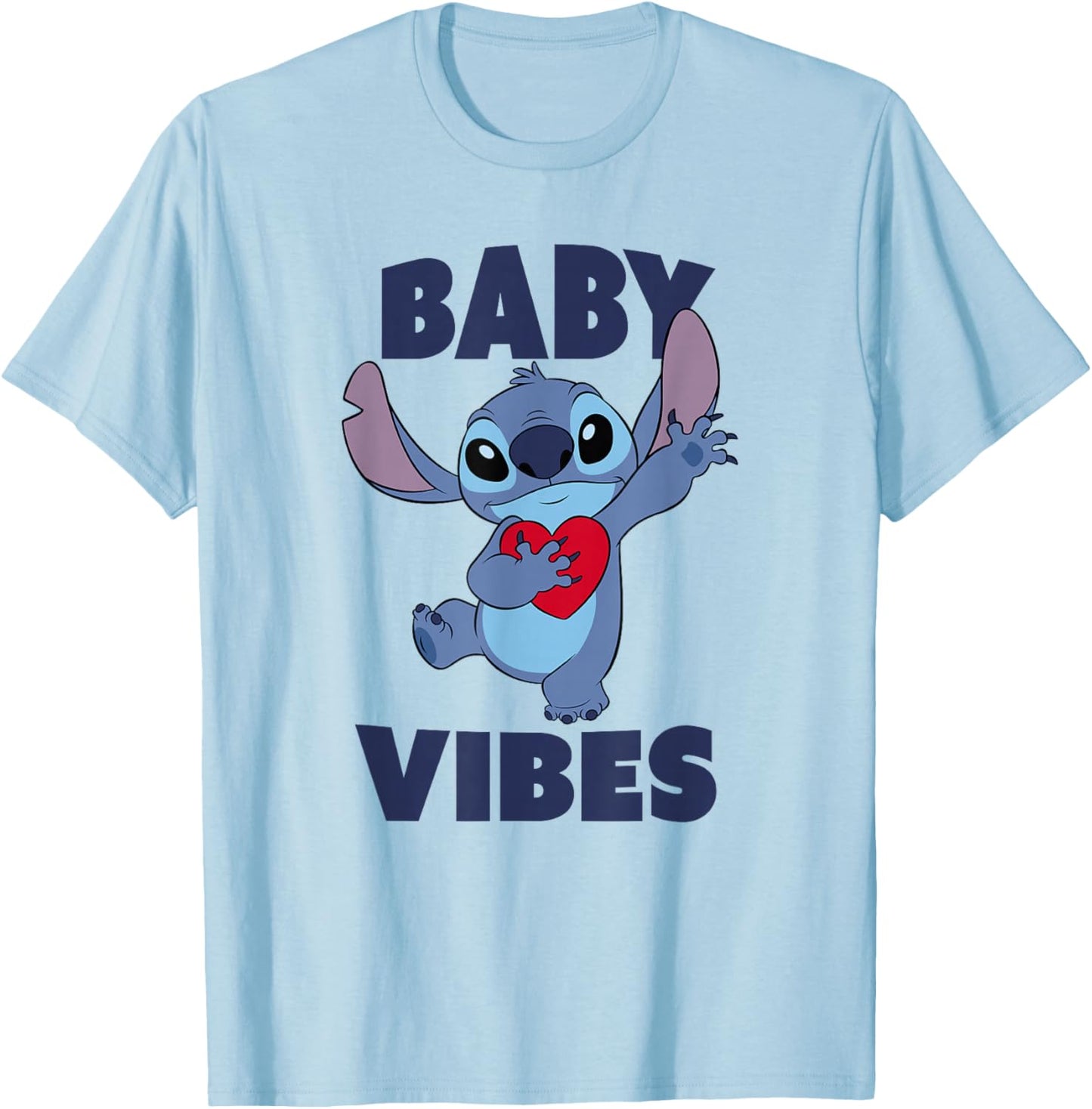 Disney Lilo & Stitch Baby Vibes Big Heart Lovely Portrait T-Shirt - T-Shirt | Light Blue