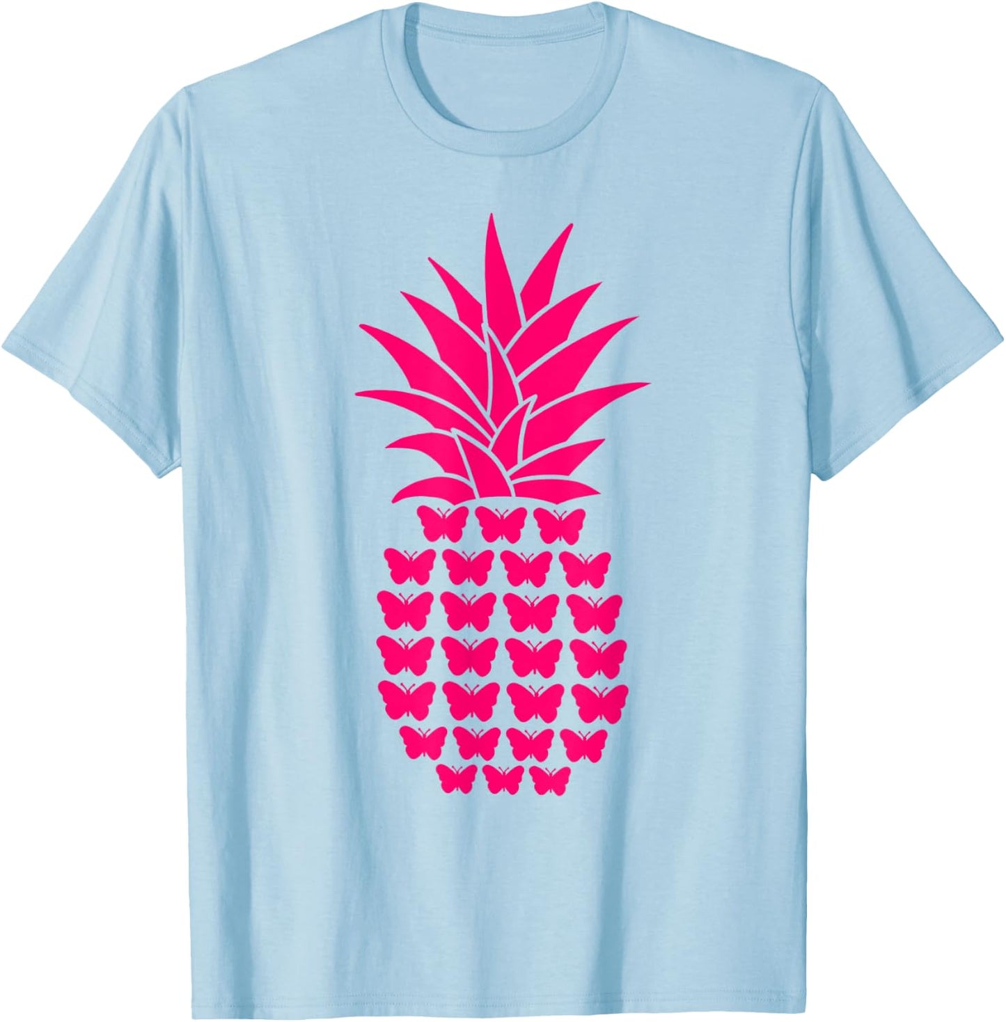 Aloha Tropical Beach Pineapple & Butterflies Summer Vacation Women T-Shirt - T-Shirt | Light Blue